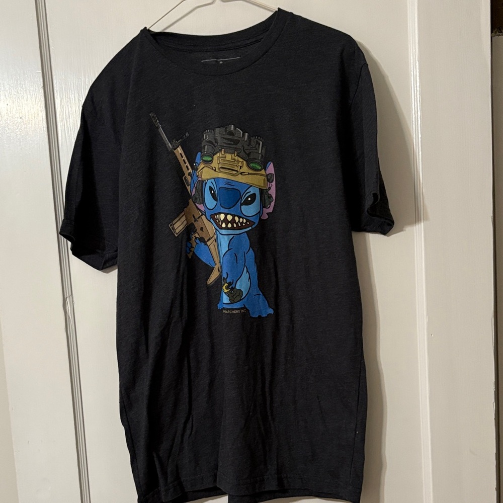 Black Graphic T-Shirt with Stitch Disney Character
